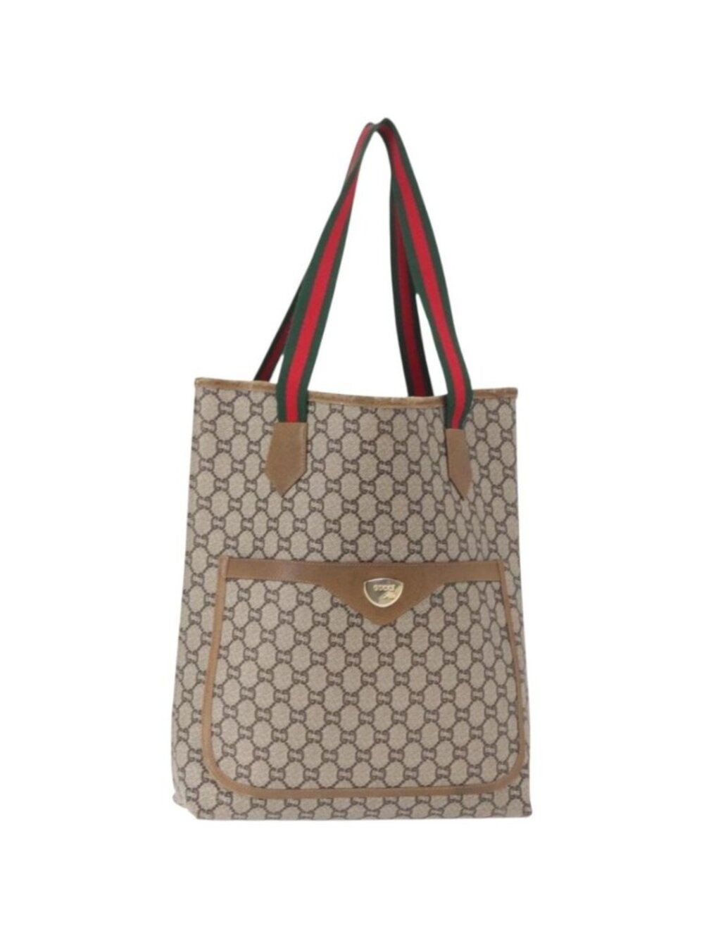 GUCCI GG Plus Supreme Web Sherry Line Tote Bag PVC Beige Gold